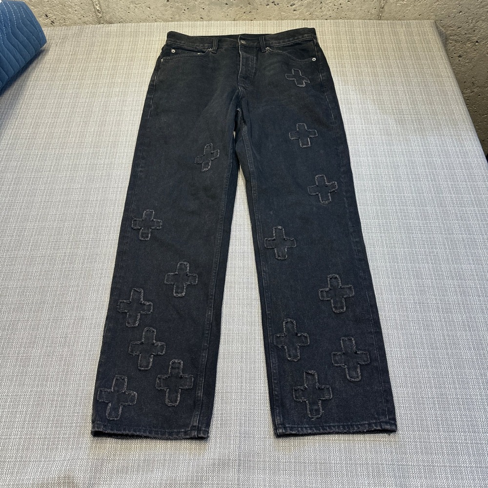 Ksubi Chitch Black Denim Jeans Men Size 32x30 Cross Patch Grunge Skater Goth